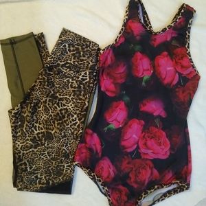 Savage swim SET blazer one piece leotard swimsuit - & OG mesh leggings MEDIUM